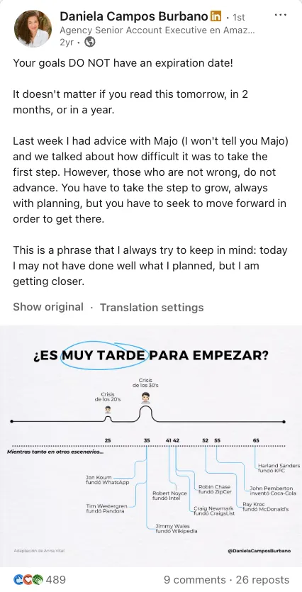 Daniela Campos — LinkedIn post