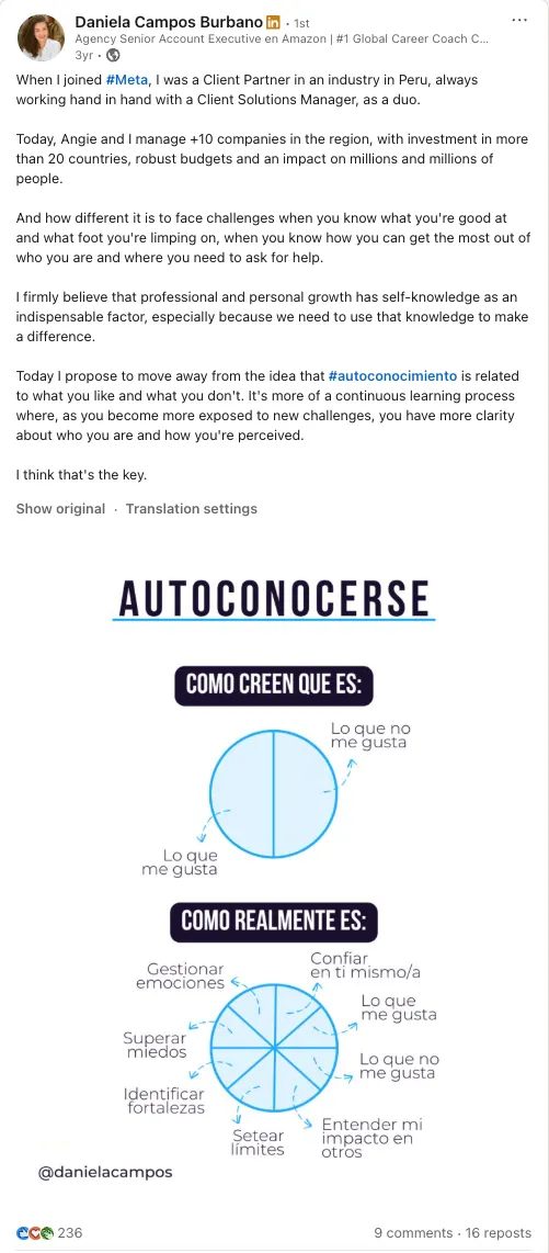 Daniela Campos — LinkedIn post
