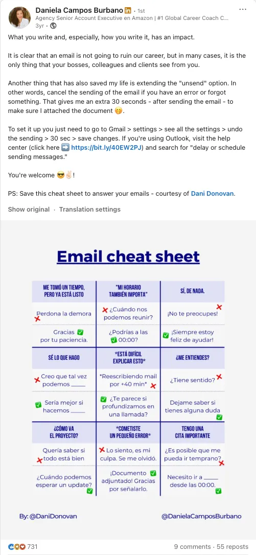 Daniela Campos — LinkedIn post