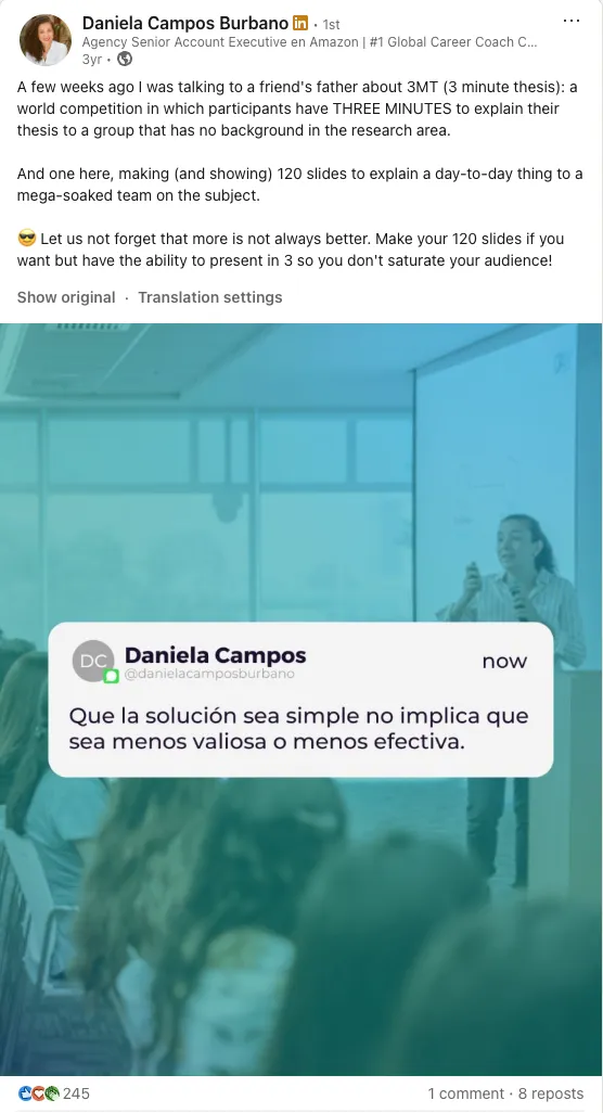 Daniela Campos — LinkedIn post