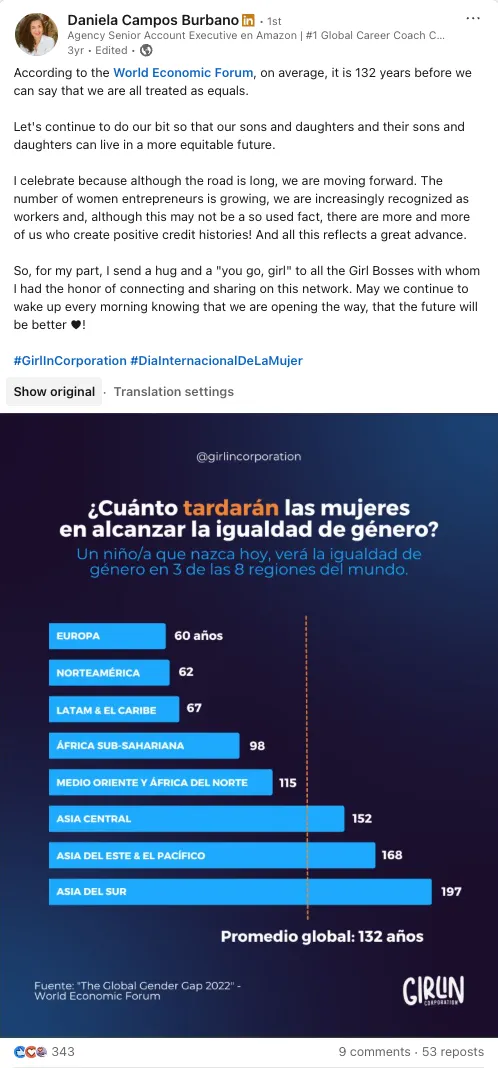 Daniela Campos — LinkedIn post