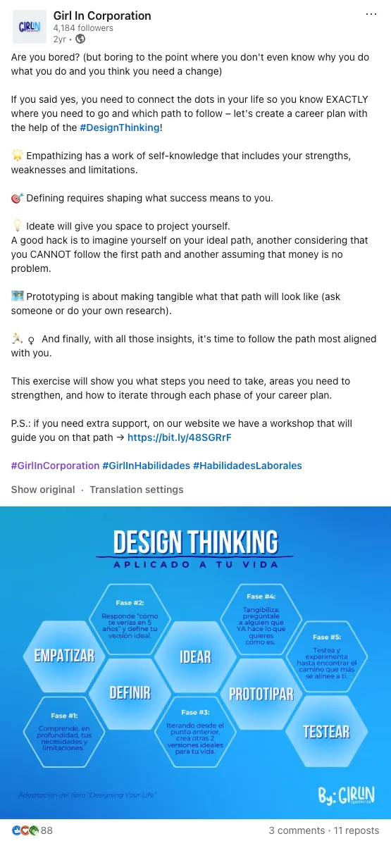 Girl in Corporation — LinkedIn post