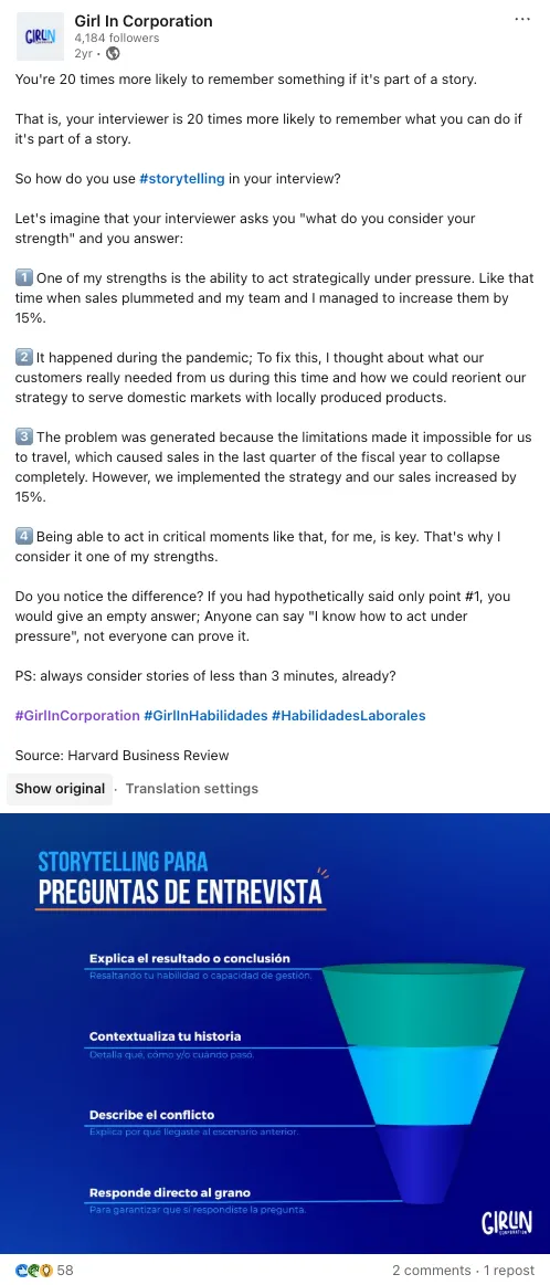 Girl in Corporation — LinkedIn post