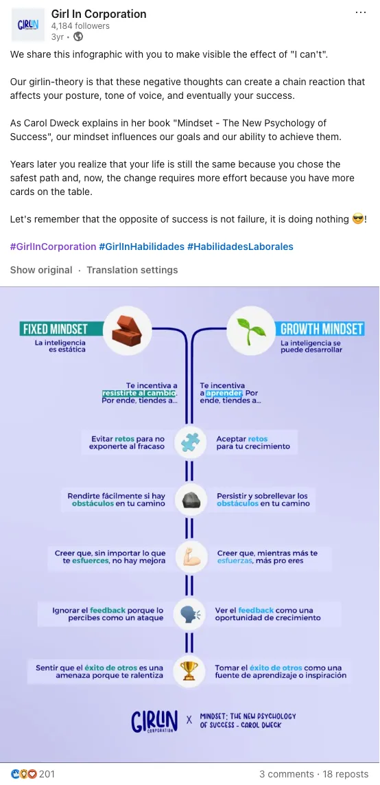 Girl in Corporation — LinkedIn post