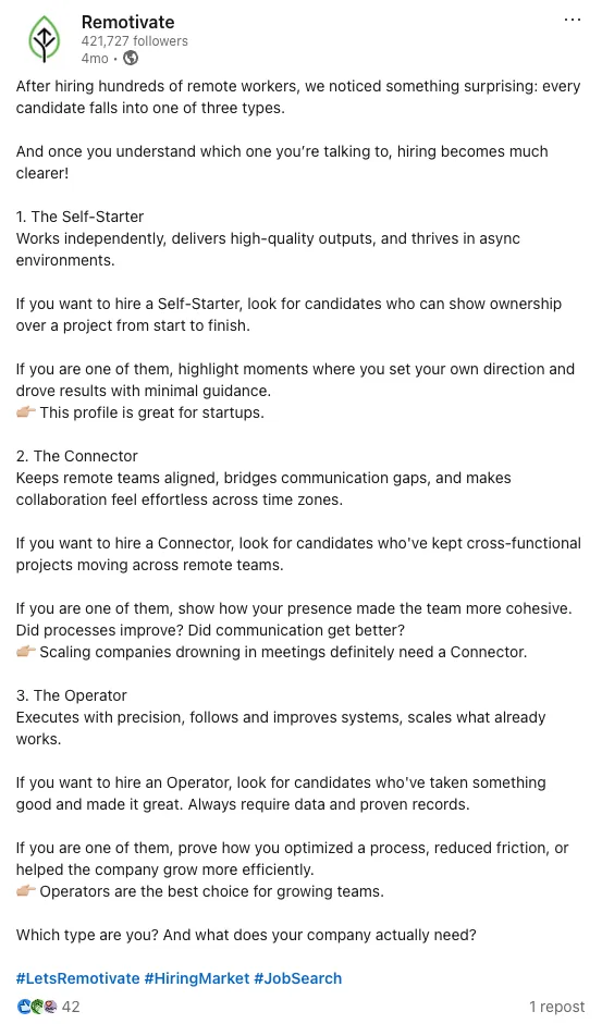 Remotivate — LinkedIn post